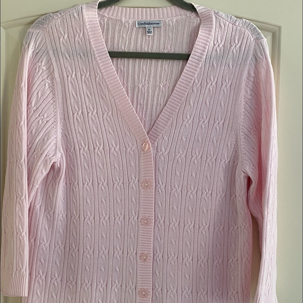 Croft And Barrow light pink cable knit cardigan XL